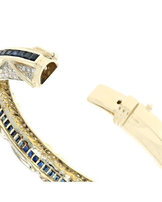 Blue Sapphire and Diamond Pave Bangle Bracelet